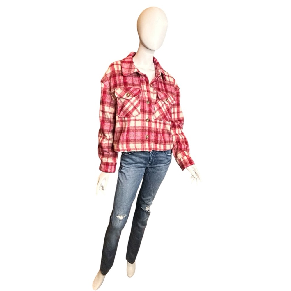 Bagatelle Collection NY Plaid Fleece Shacket Jacket XL Pink